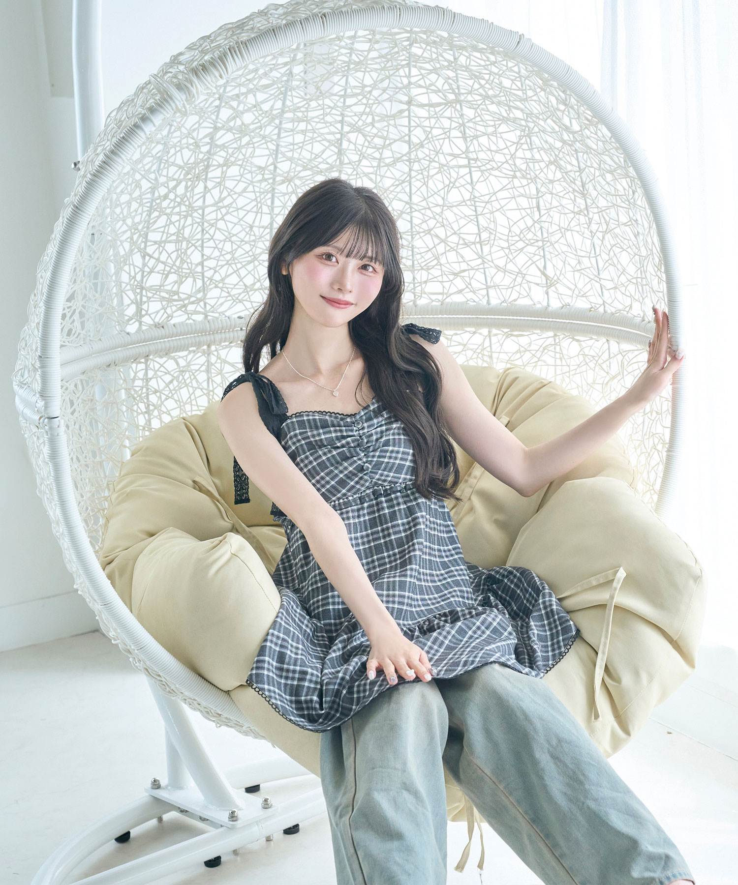 cardigan check camisole onepiece