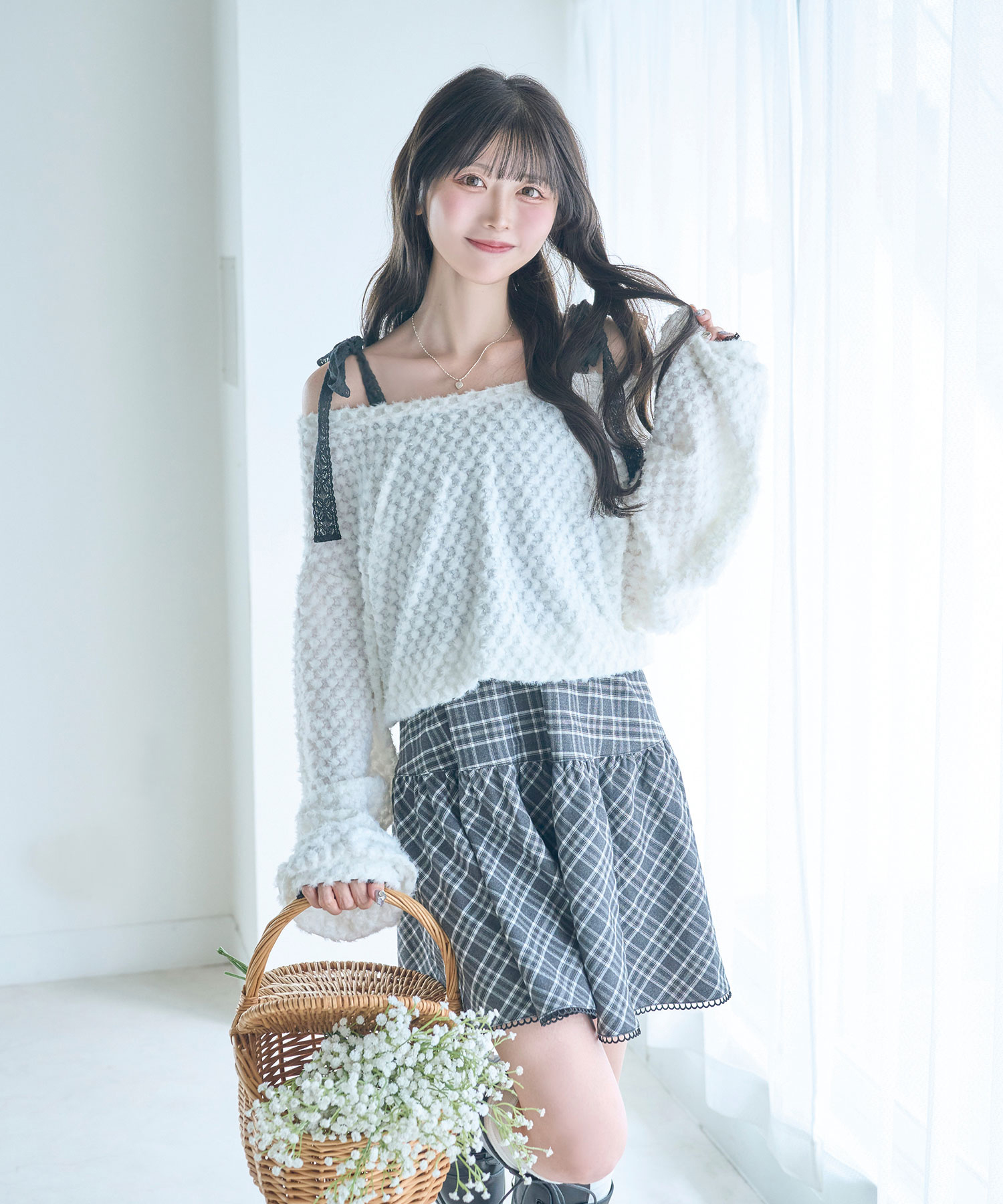 cardigan check camisole onepiece