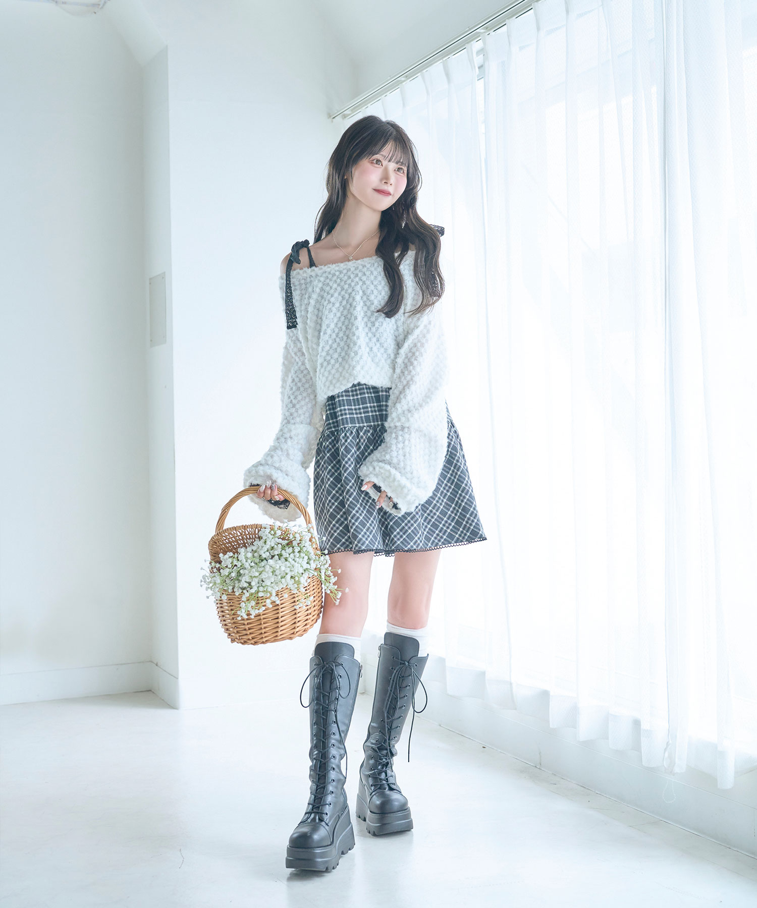 cardigan check camisole onepiece