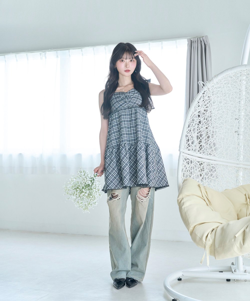 cardigan check camisole onepiece