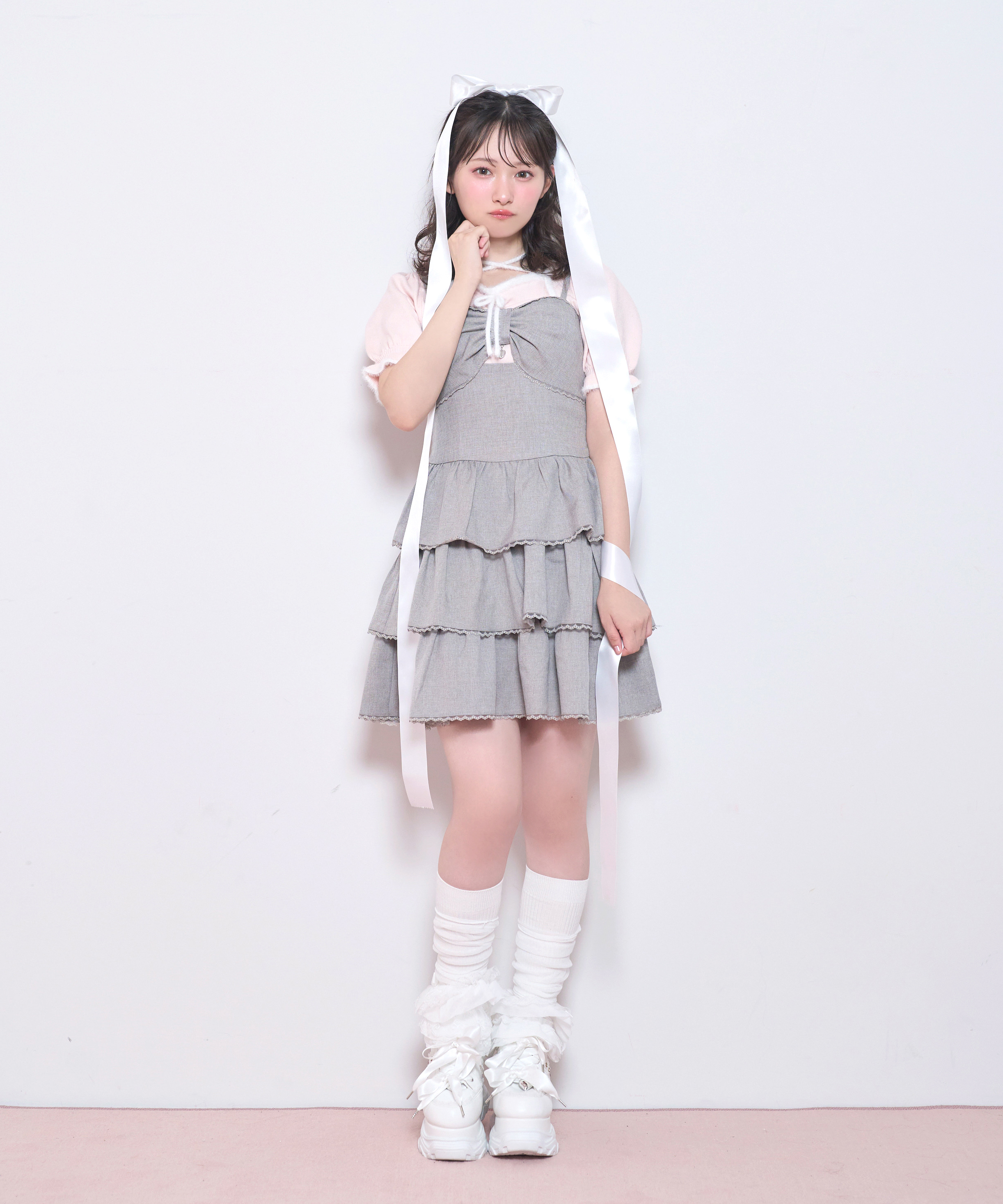 リボンロゴチャーム3段フリルジャンスカ