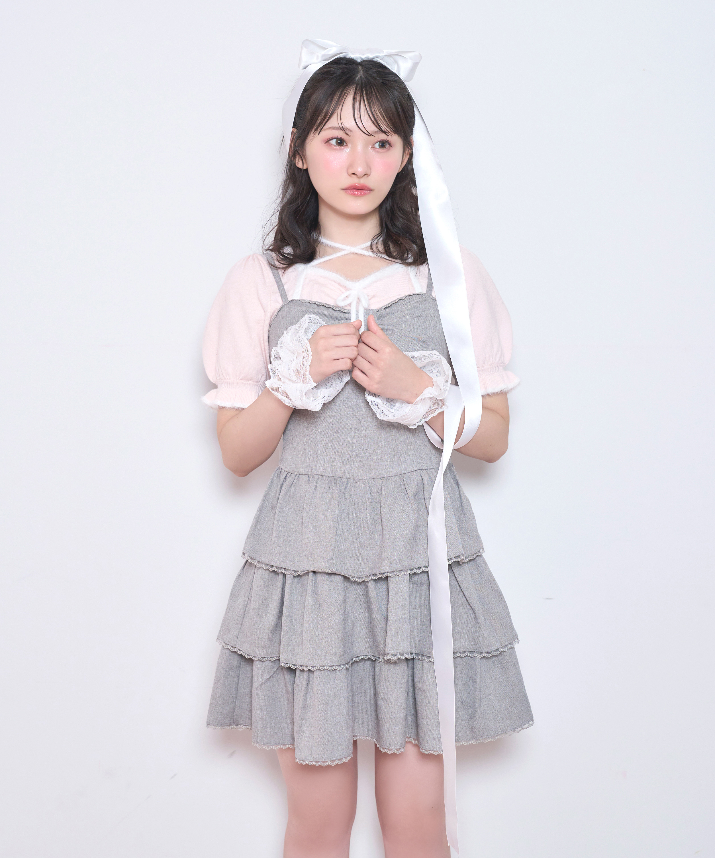 リボンロゴチャーム3段フリルジャンスカ