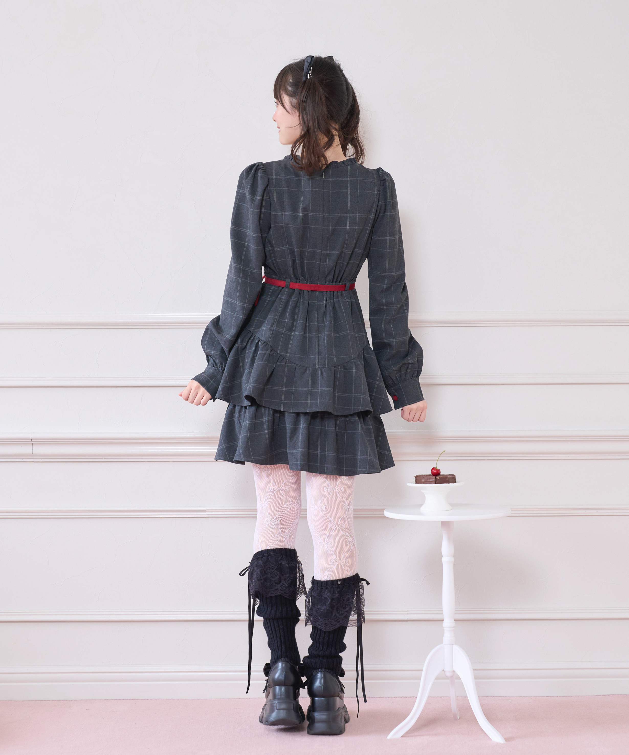 ベロアリボン配色ワンピース