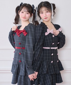 ベロアリボン配色ワンピース