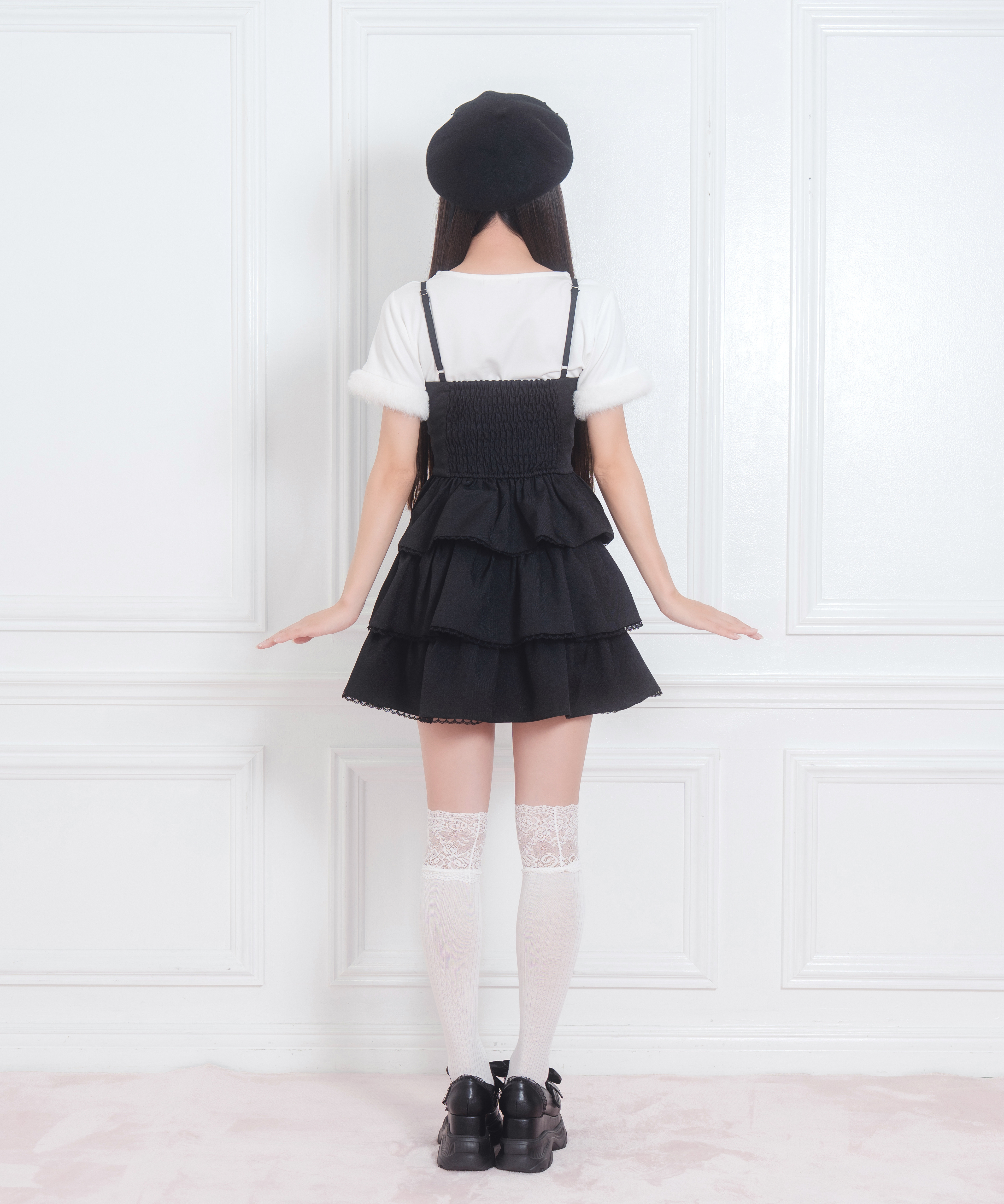 リボンロゴチャーム3段フリルジャンスカ