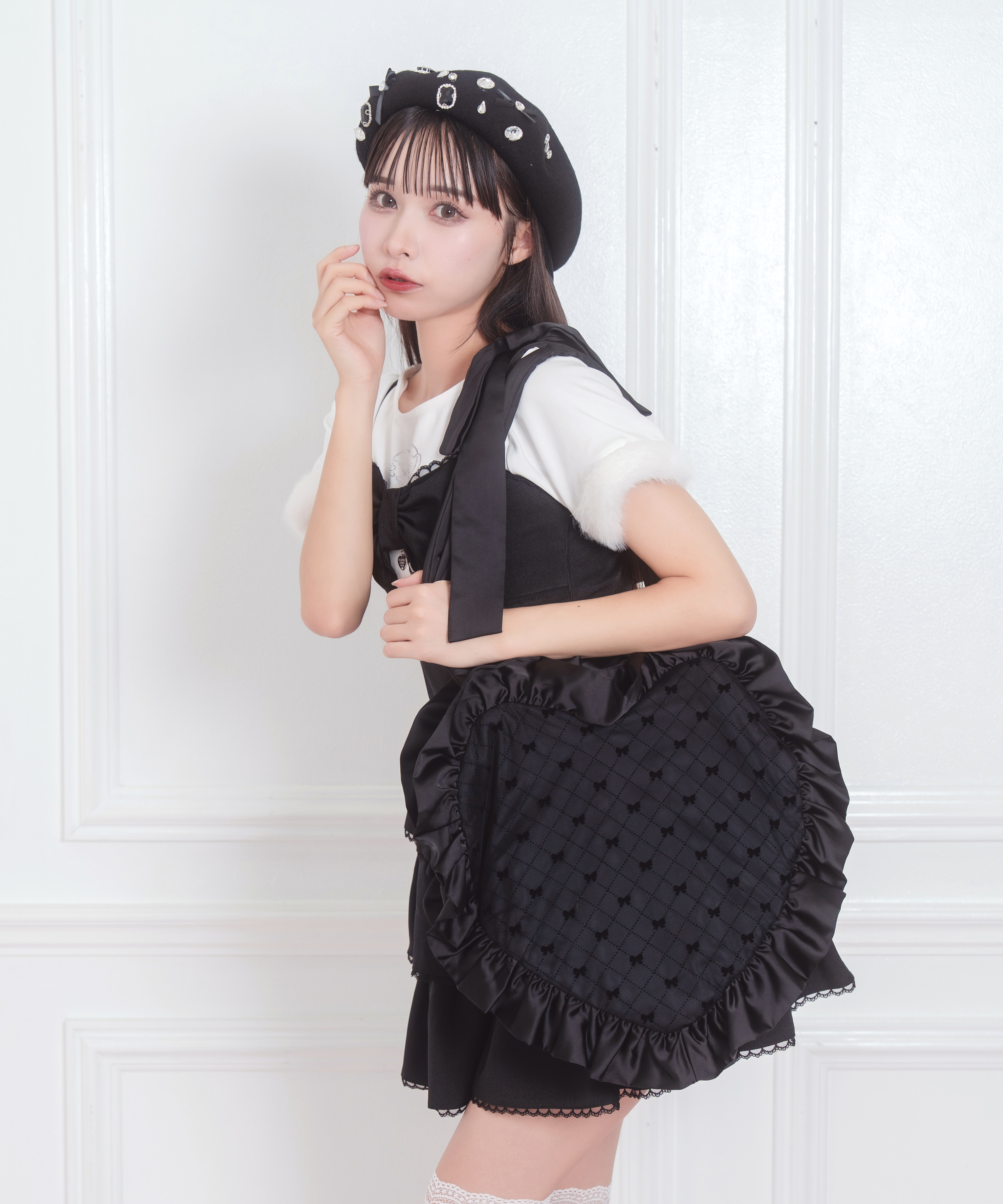 ハンドルリボンフロッキーハートバッグ