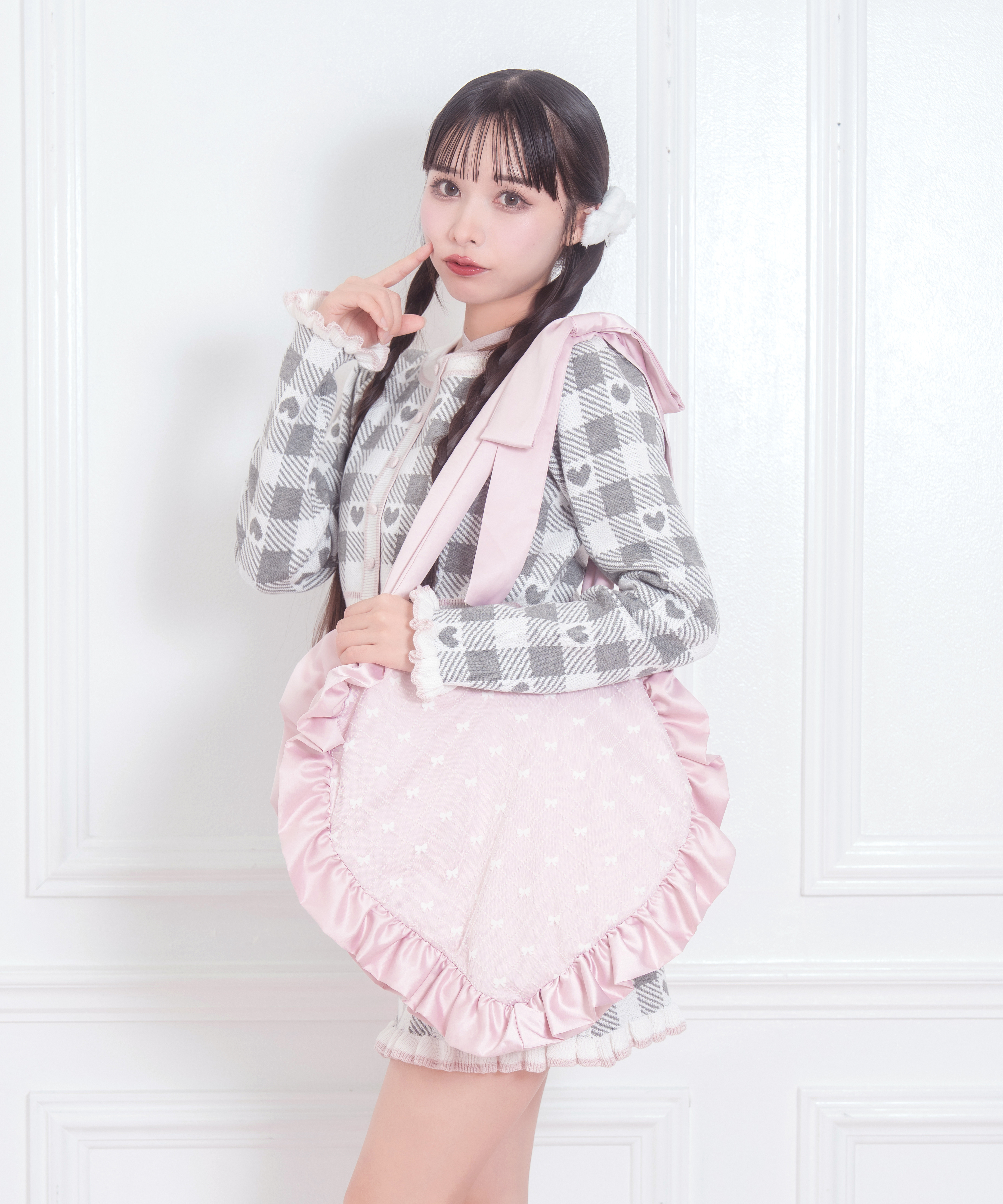 ハンドルリボンフロッキーハートバッグ