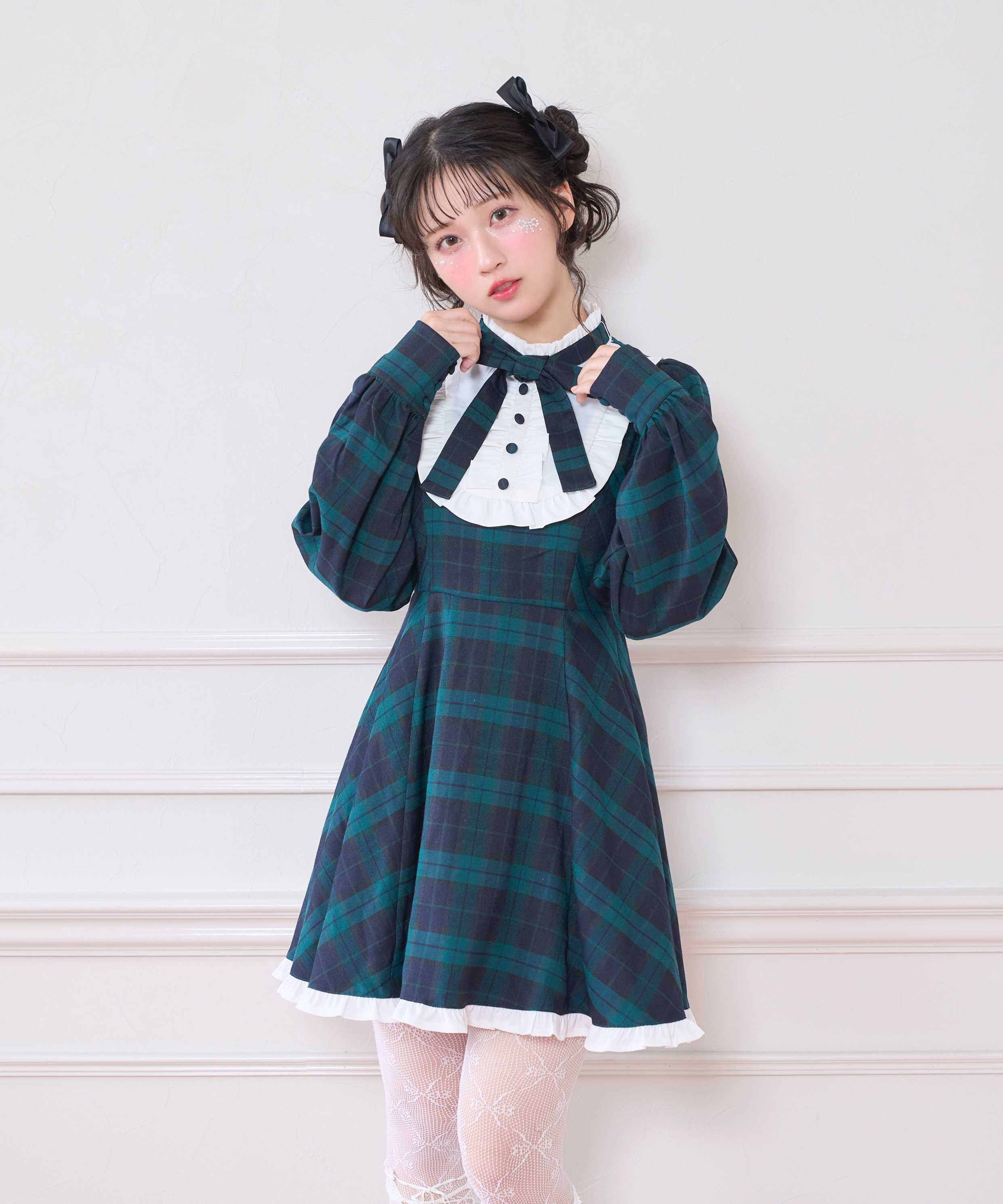 配色ヨークチェックワンピース