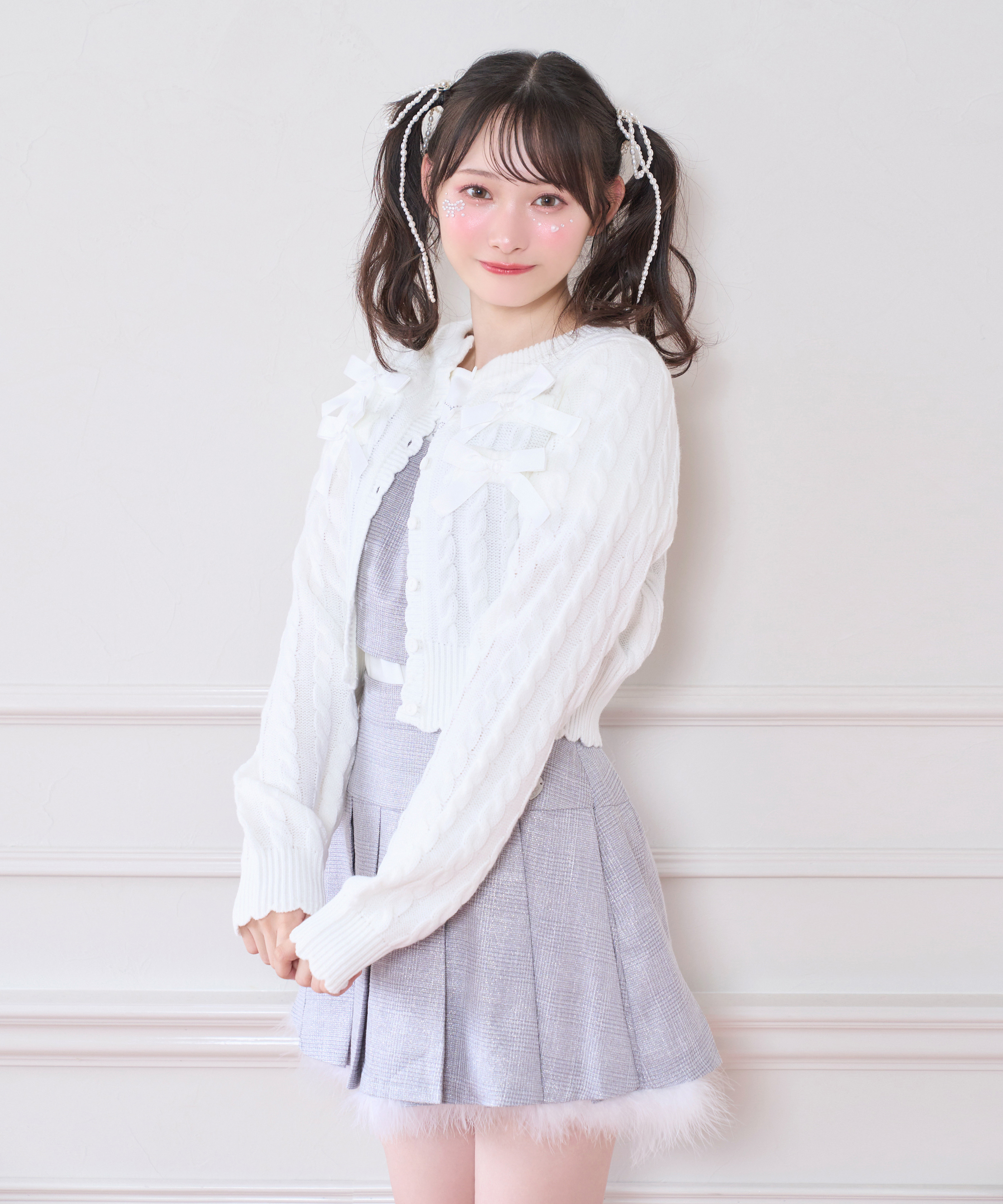 ポイントリボンケーブルカーディガン