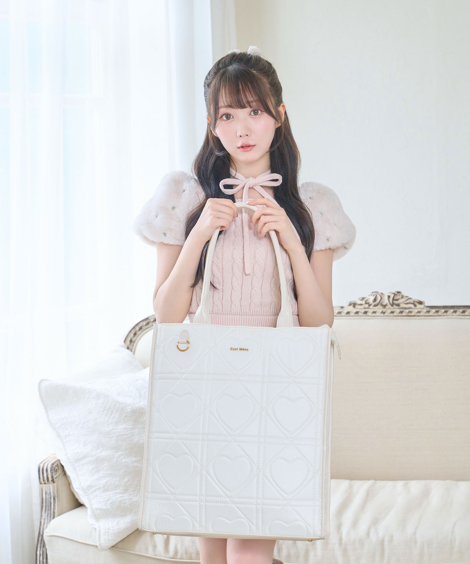 Heart quilted lightweight tote