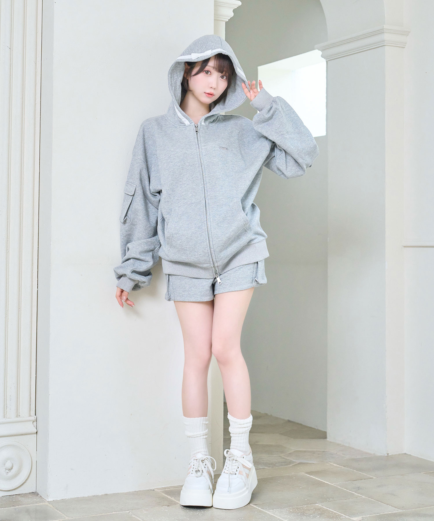 Satin ribbon point cargo zip set