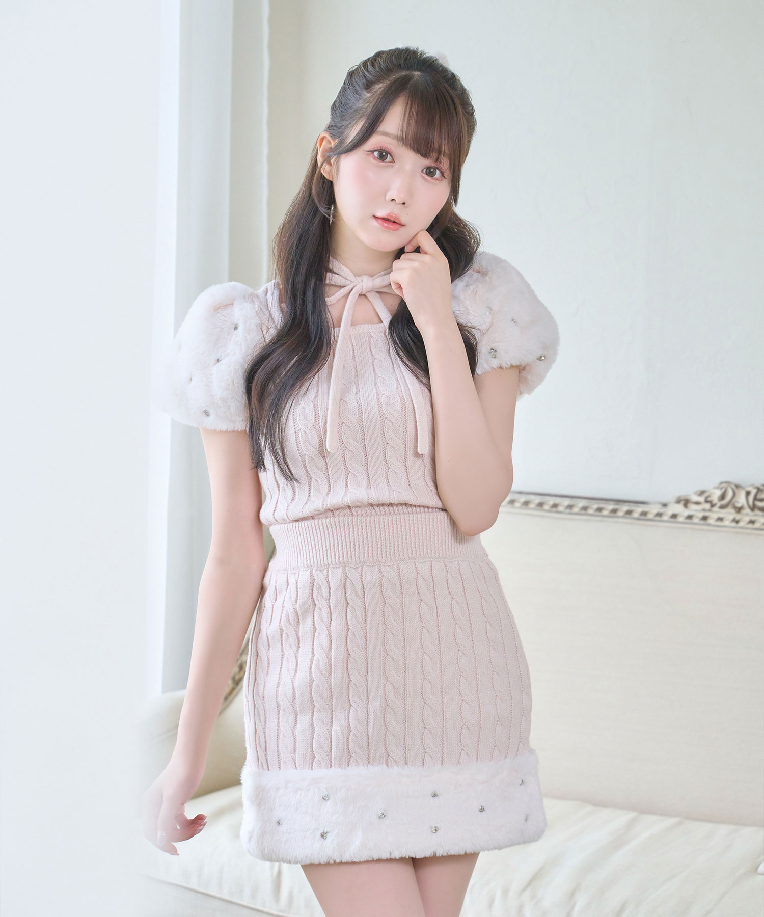 rosemuse Fur point knit mini set up ピンク Fur point knit mini set up – BUNNY APARTMENT