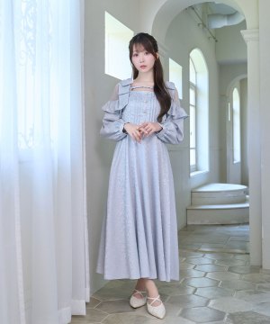 Lace switching jacquard dress