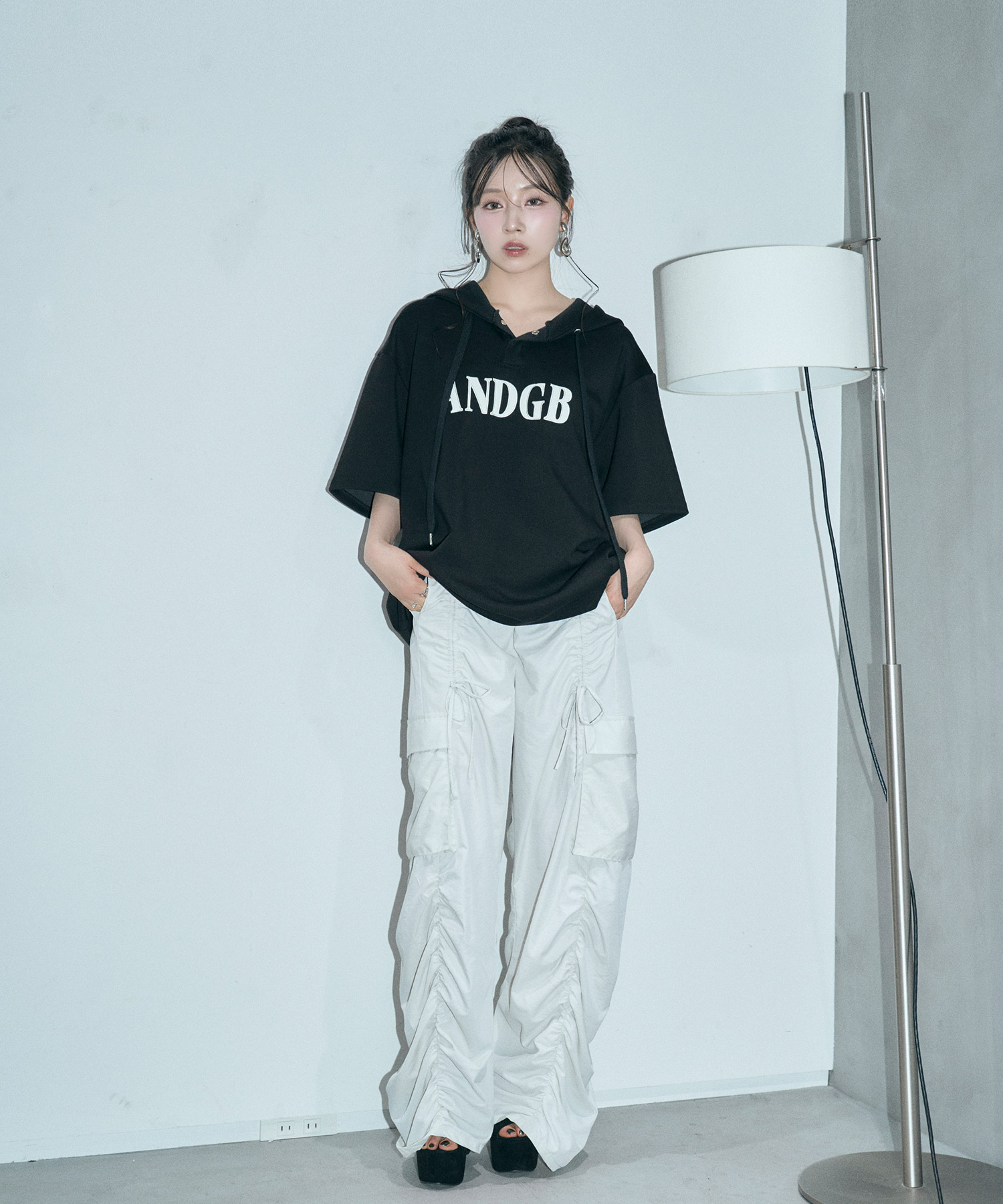 期間限定】UNISEX ポンチプルパーカー ギャザーリボンカーゴパンツ