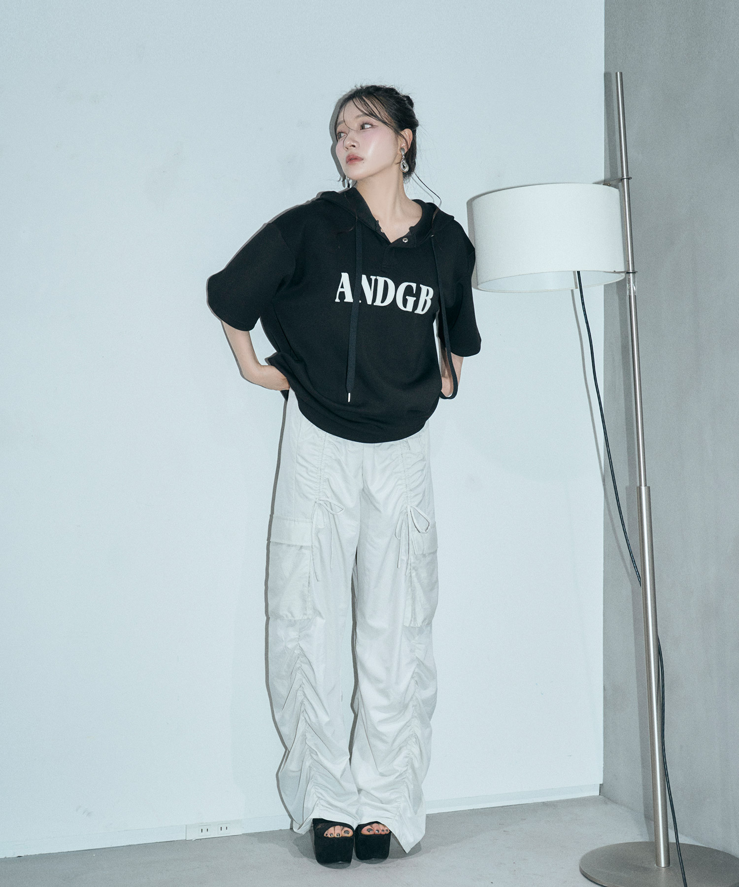 ＊POPPY＊ギャザーリボンカーゴパンツ　L POPPY＊ギャザーリボンカーゴパンツ L GATHER RIBBON CARGO PANTS (KHAKI)