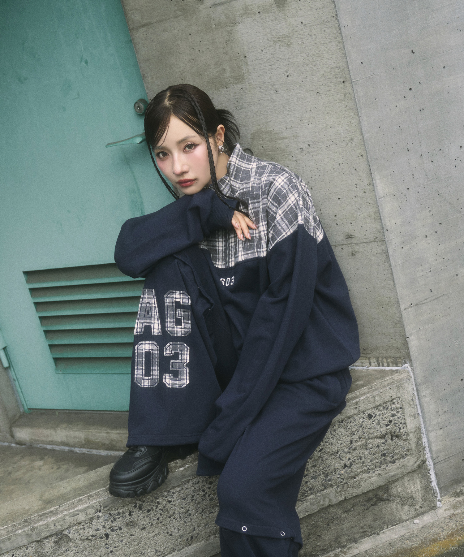 UNISEX チェックドッキングスウェット