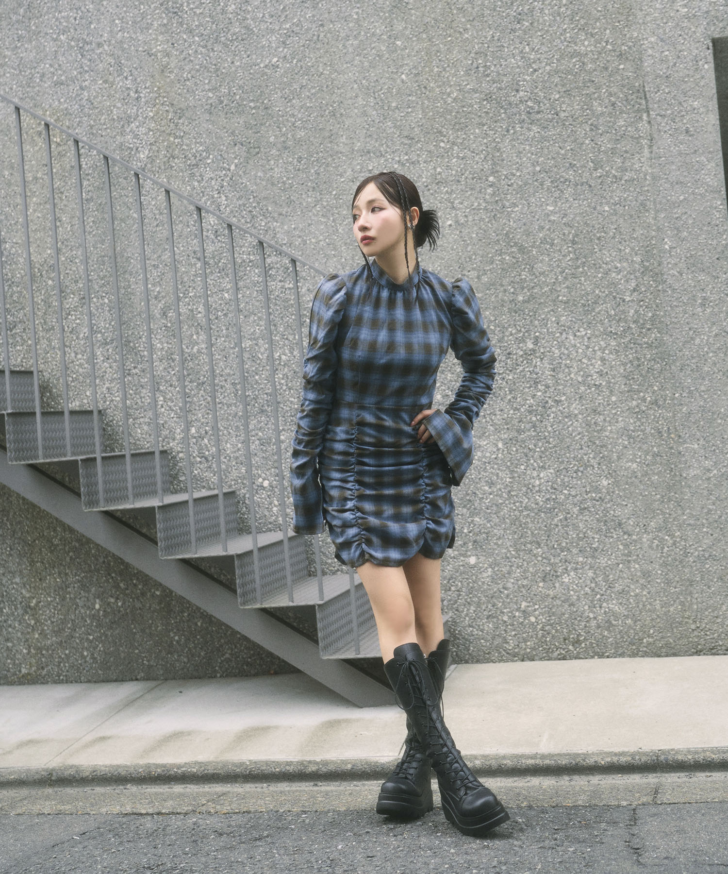 チェックギャザーミニワンピ