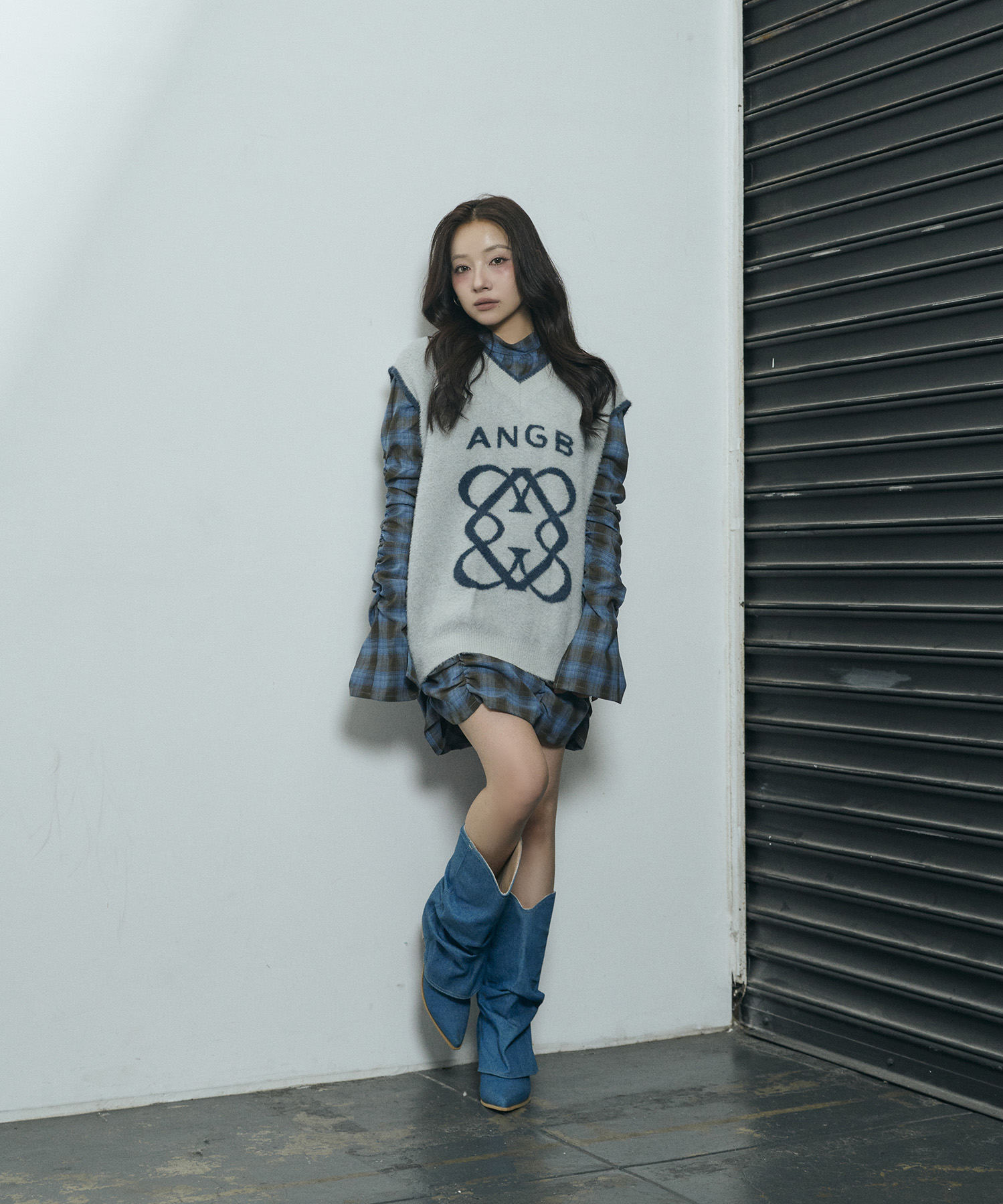 チェックギャザーミニワンピ