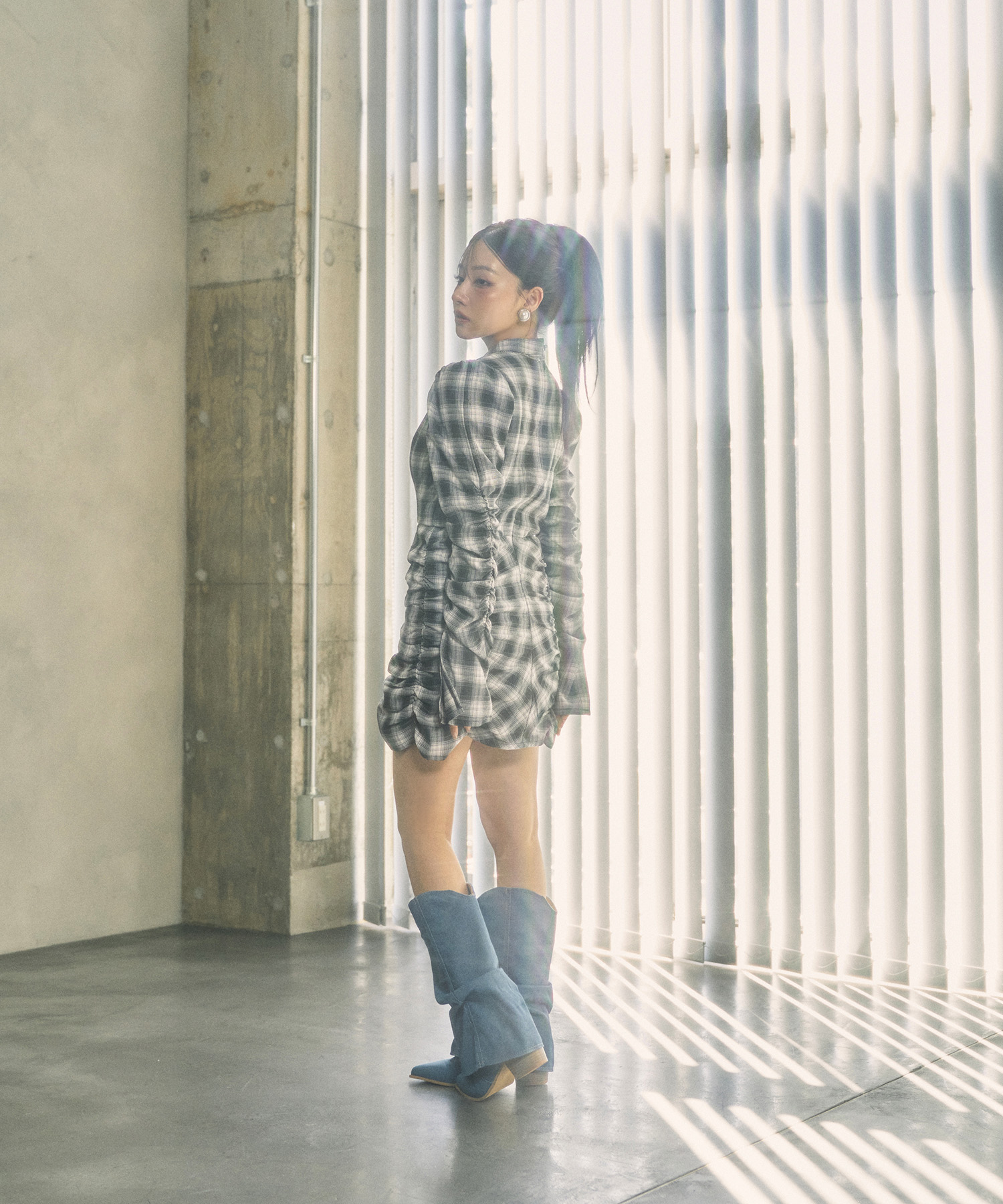 チェックギャザーミニワンピ