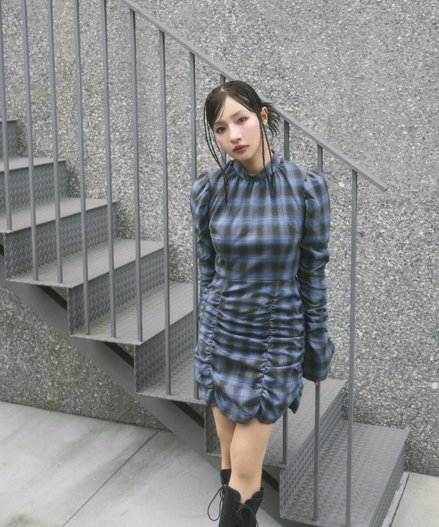 チェックギャザーミニワンピ