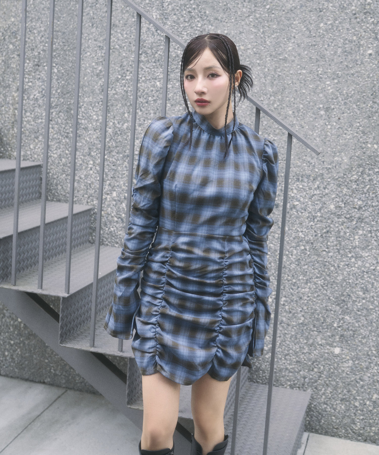 チェックギャザーミニワンピ