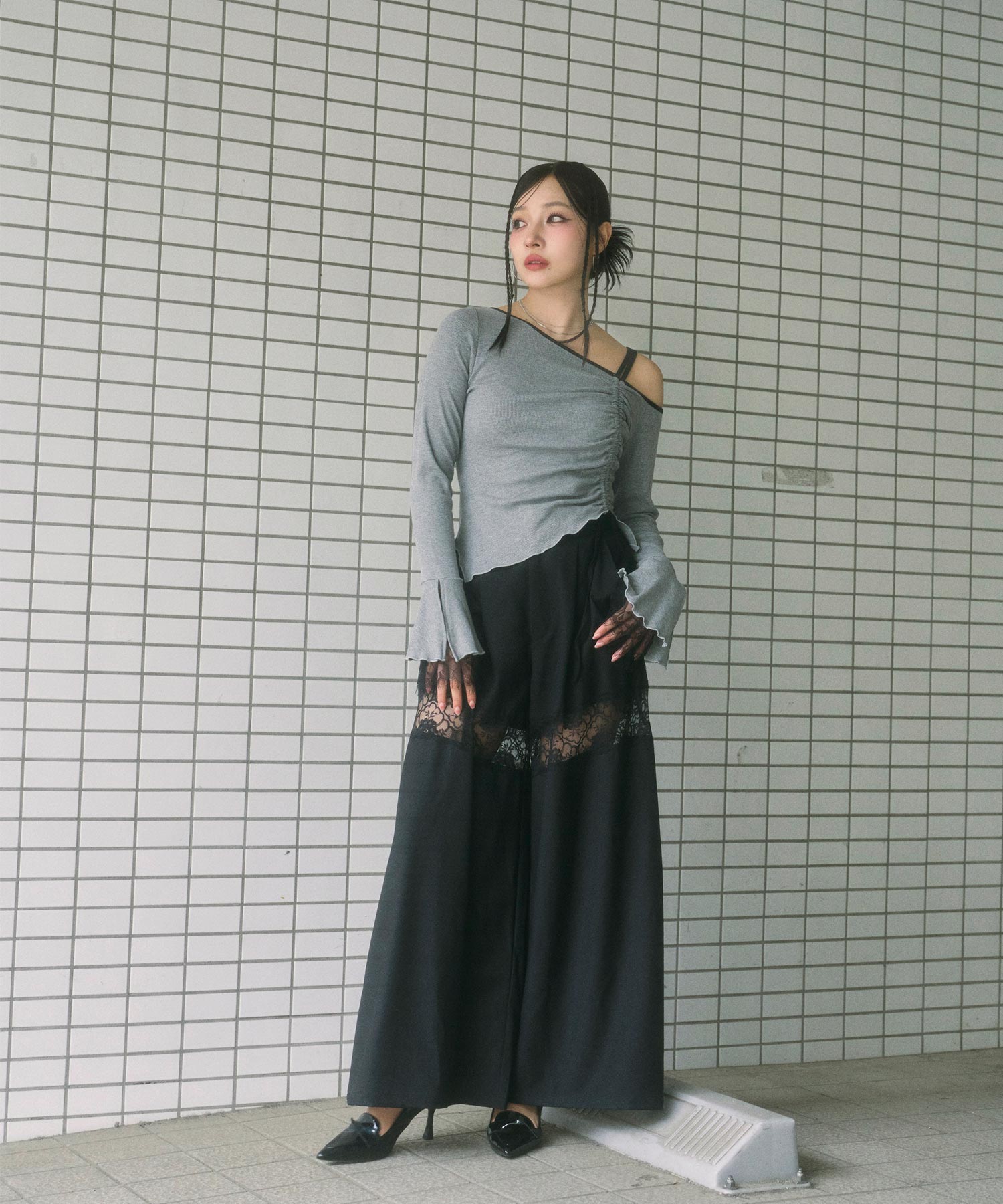 レースドッキングワイドパンツ