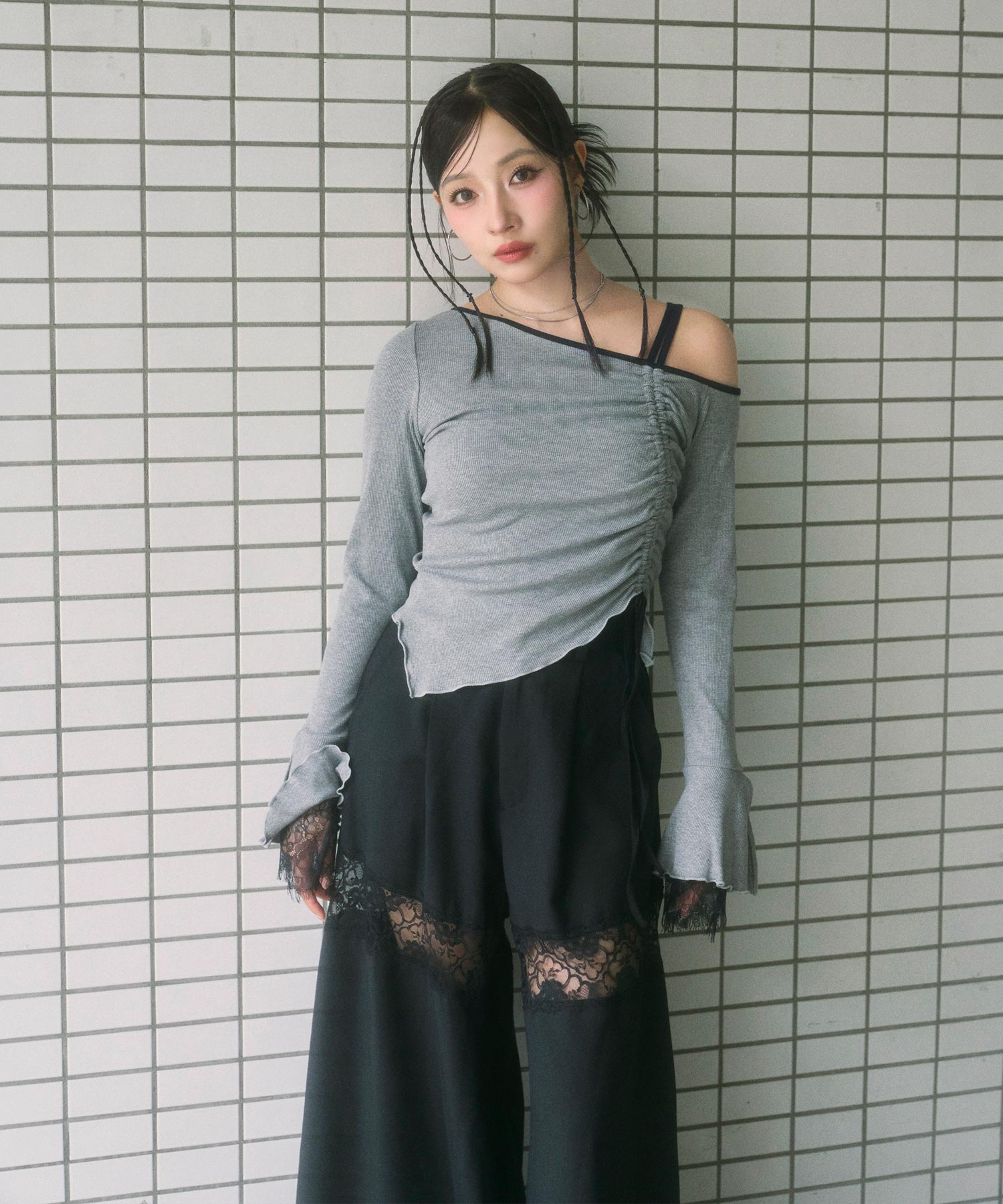 レースドッキングワイドパンツ