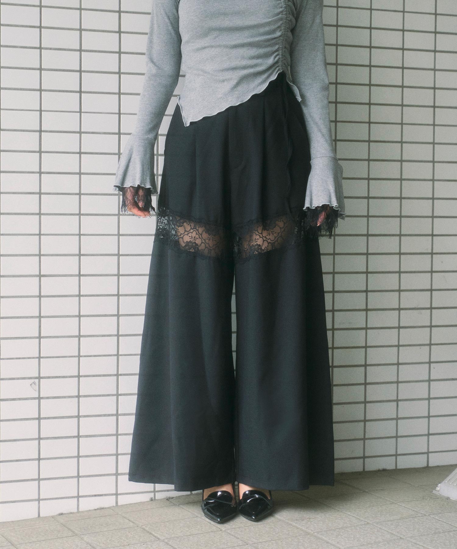 レースドッキングワイドパンツ
