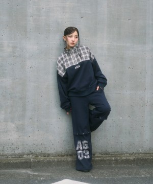 UNISEX 2WAYチェックロゴスウェットパンツ
