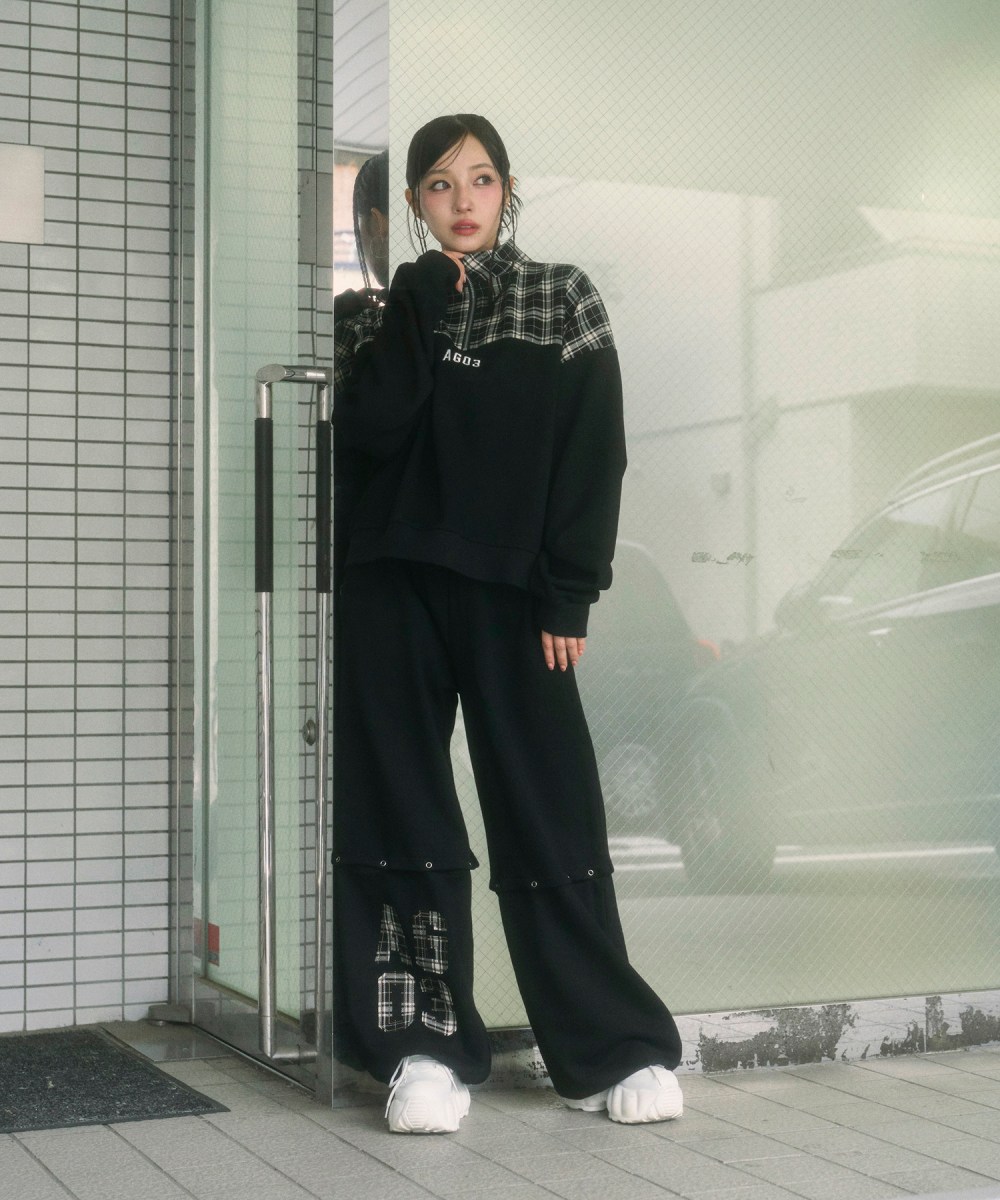 UNISEX 2WAYチェックロゴスウェットパンツ