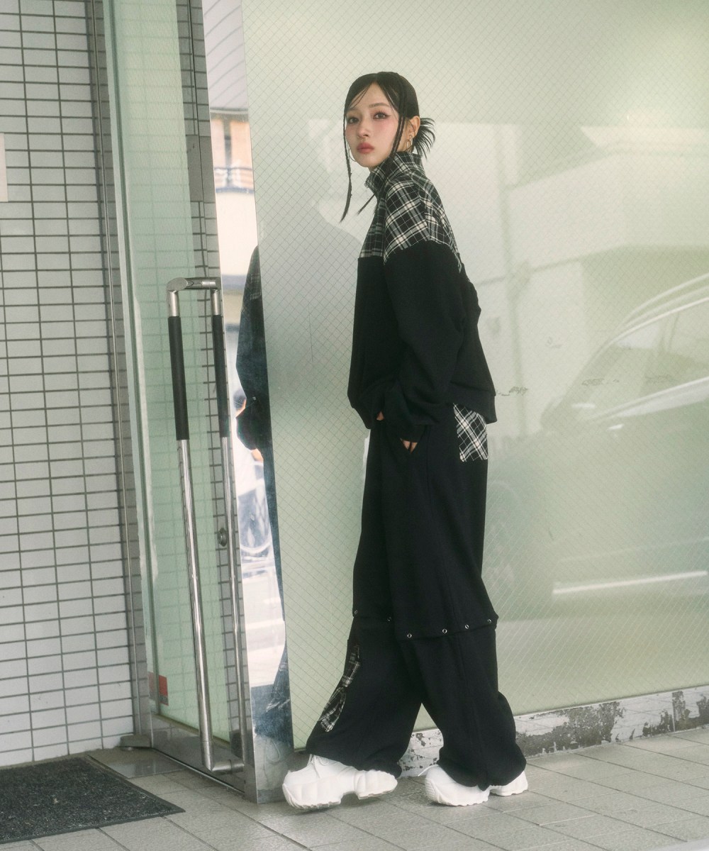UNISEX 2WAYチェックロゴスウェットパンツ