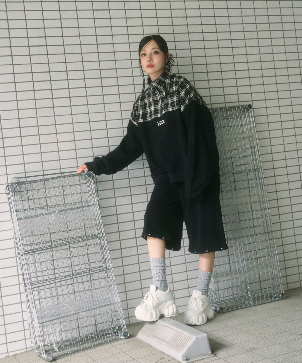 UNISEX 2WAYチェックロゴスウェットパンツ