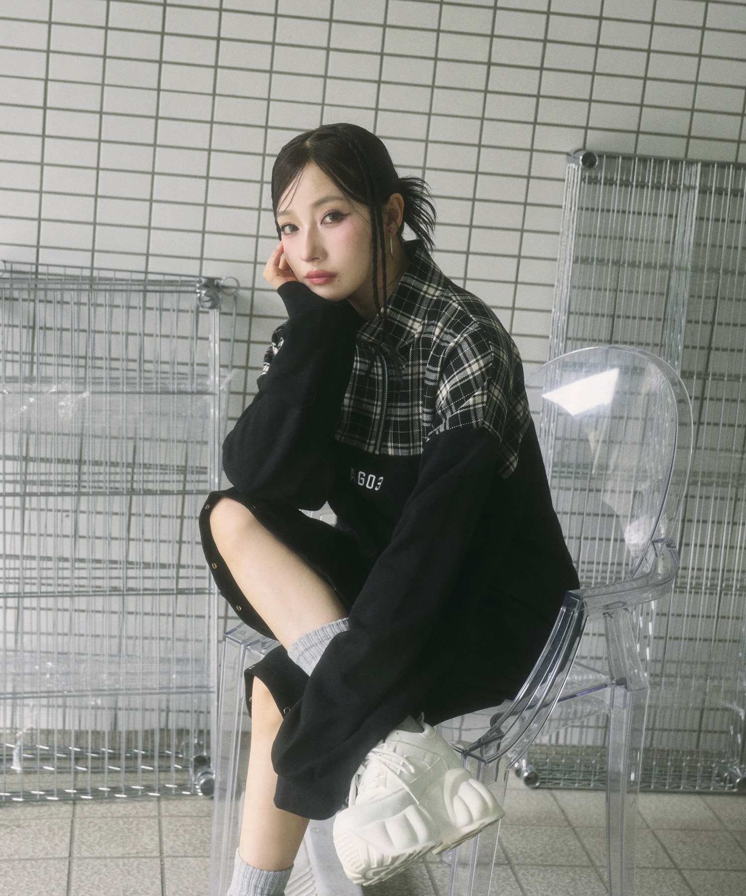 UNISEX チェックドッキングスウェット SET UP