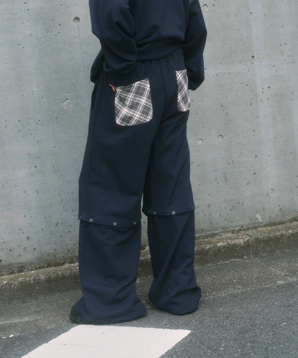 UNISEX 2WAYチェックロゴスウェットパンツ