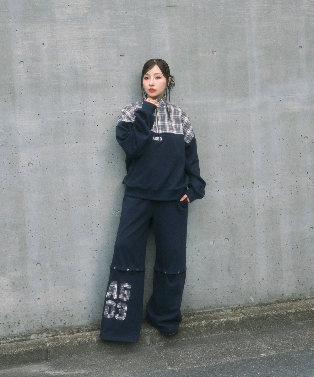 UNISEX 2WAYチェックロゴスウェットパンツ