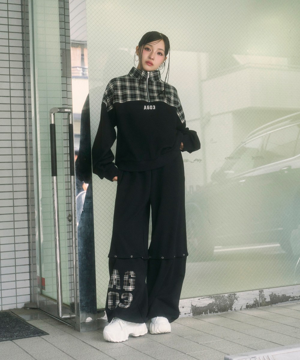 UNISEX 2WAYチェックロゴスウェットパンツ