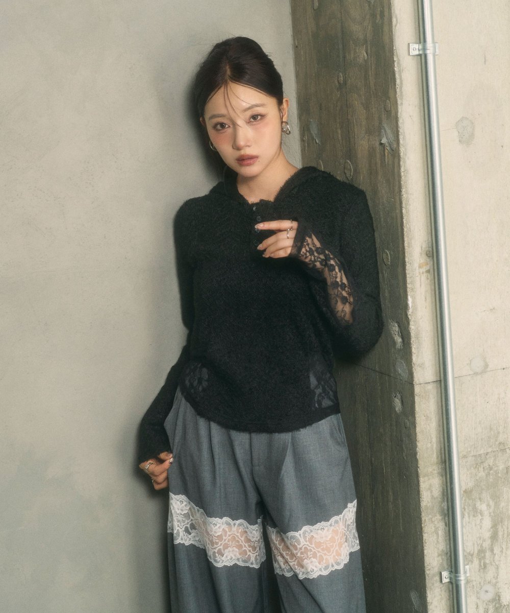 【期間限定】ドッキングシャギーフーディー レースドッキングワイドパンツSET FAIR