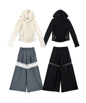 【期間限定】ドッキングシャギーフーディー レースドッキングワイドパンツSET FAIR