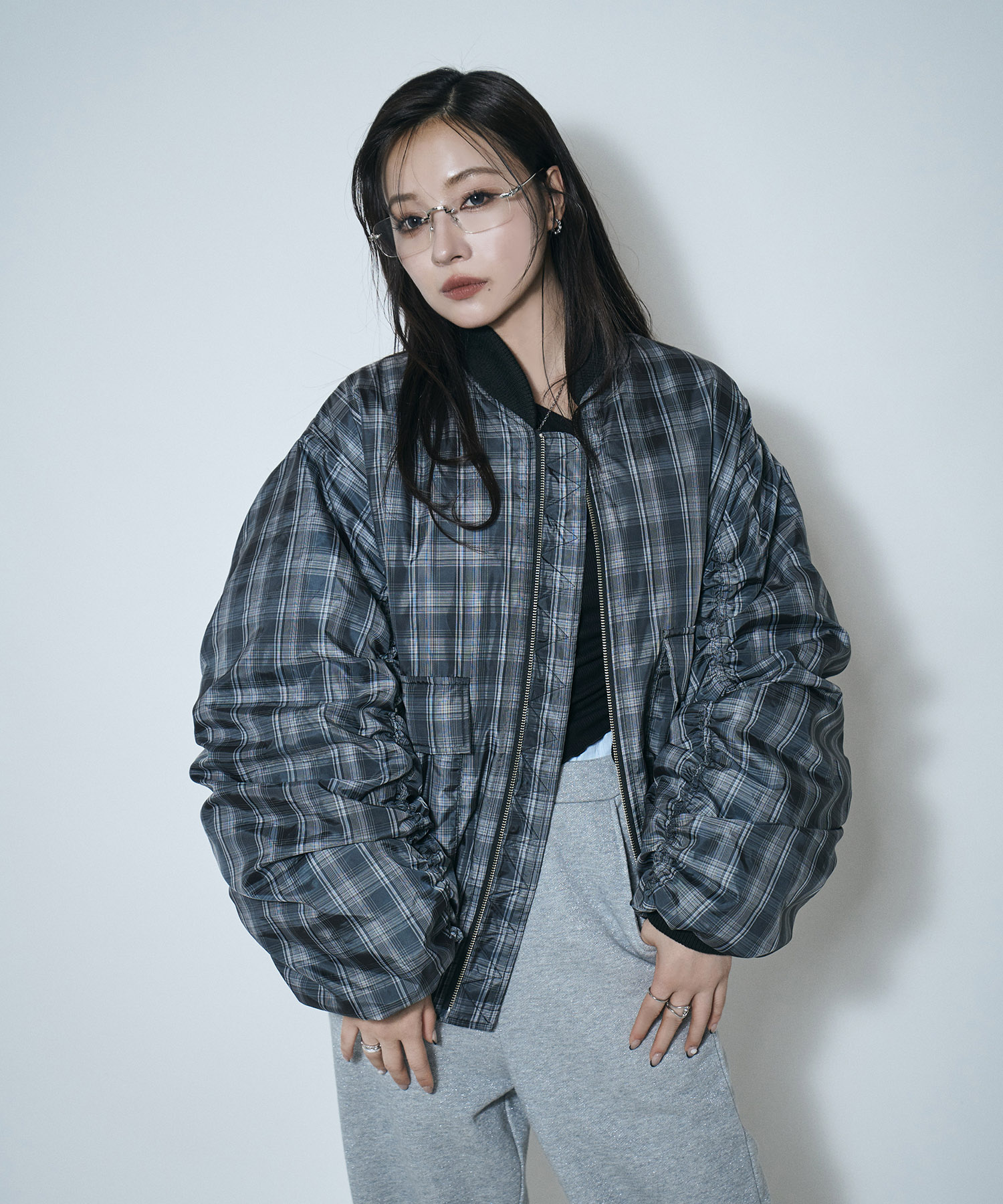 UNISEX オーバーサイズチェックブルゾン