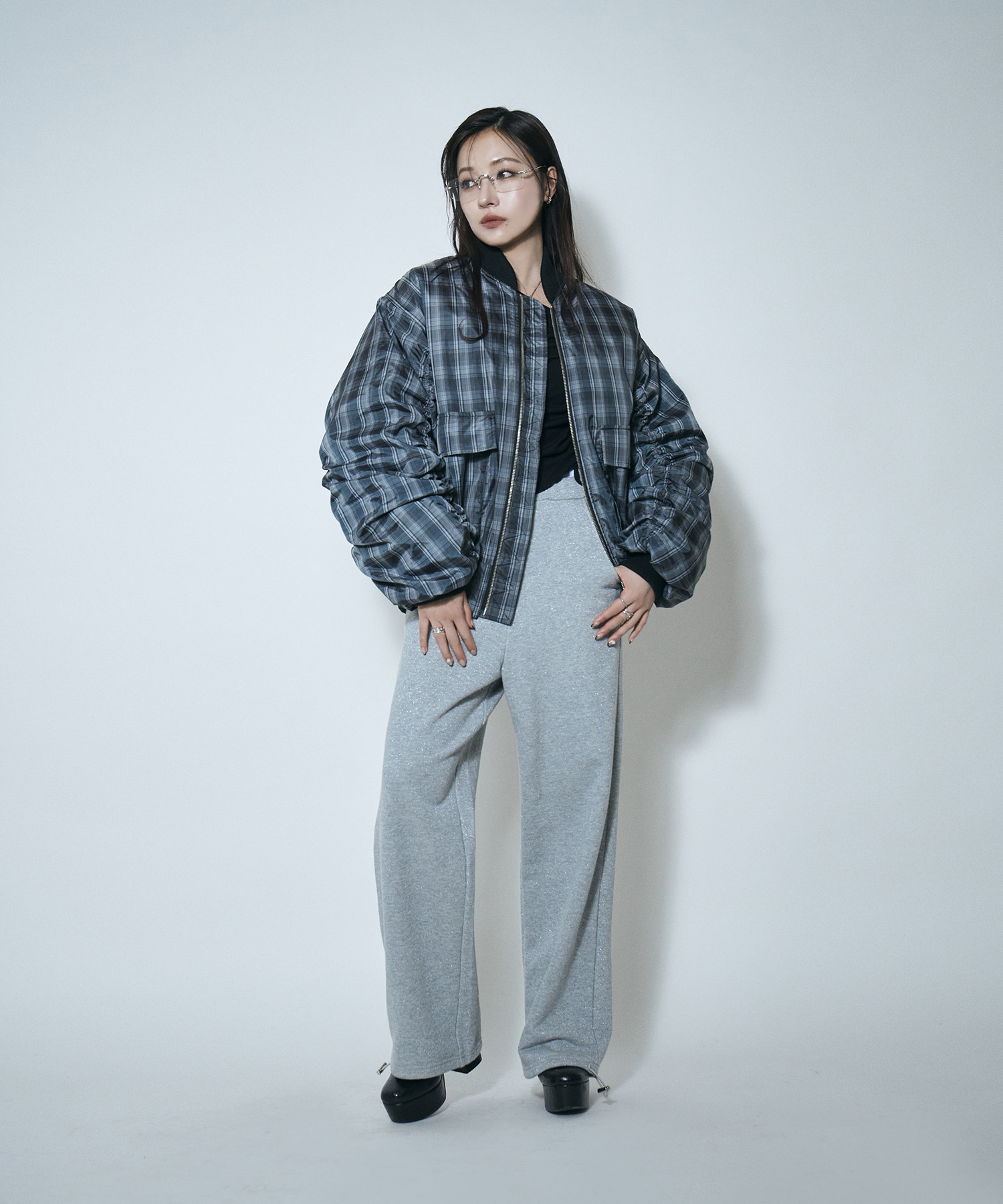 UNISEX オーバーサイズチェックブルゾン