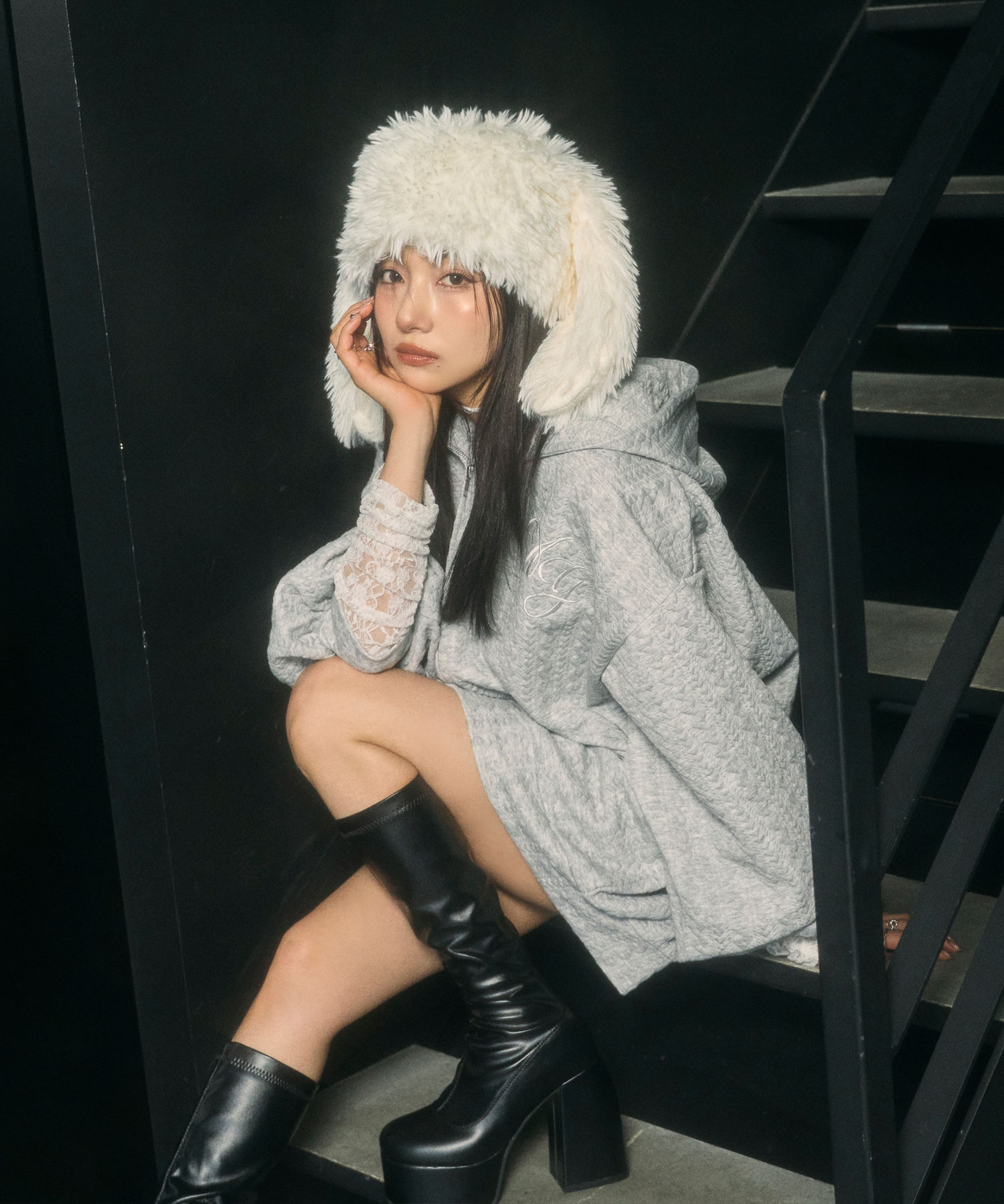 極美品 2024✨L'Appartement ポンチジップパーカー ダブルジップ ダンボールポンチZIPパーカー/AMERICAN HOLIC（アメリカン