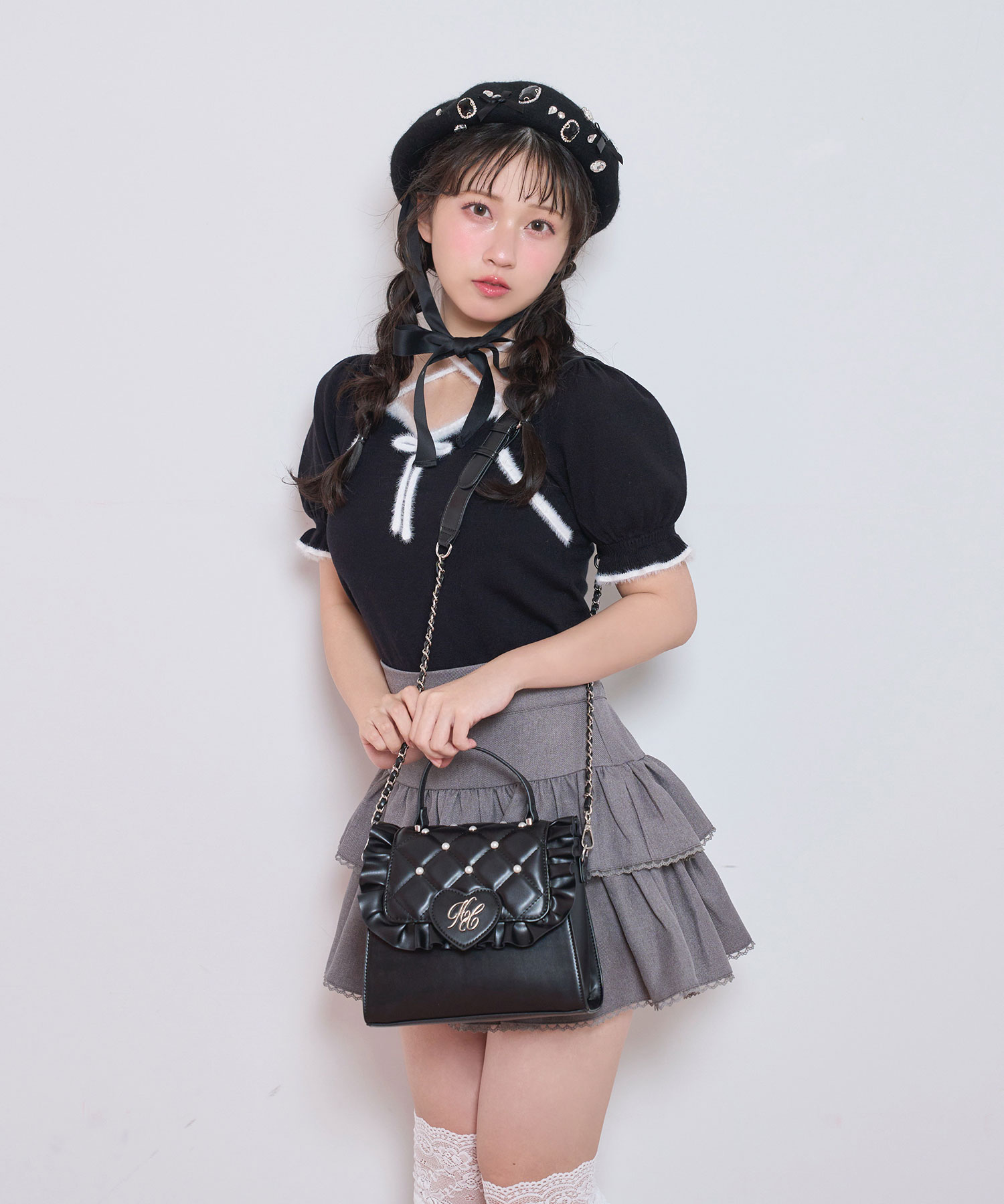 ハートロゴパールキルティングバッグ