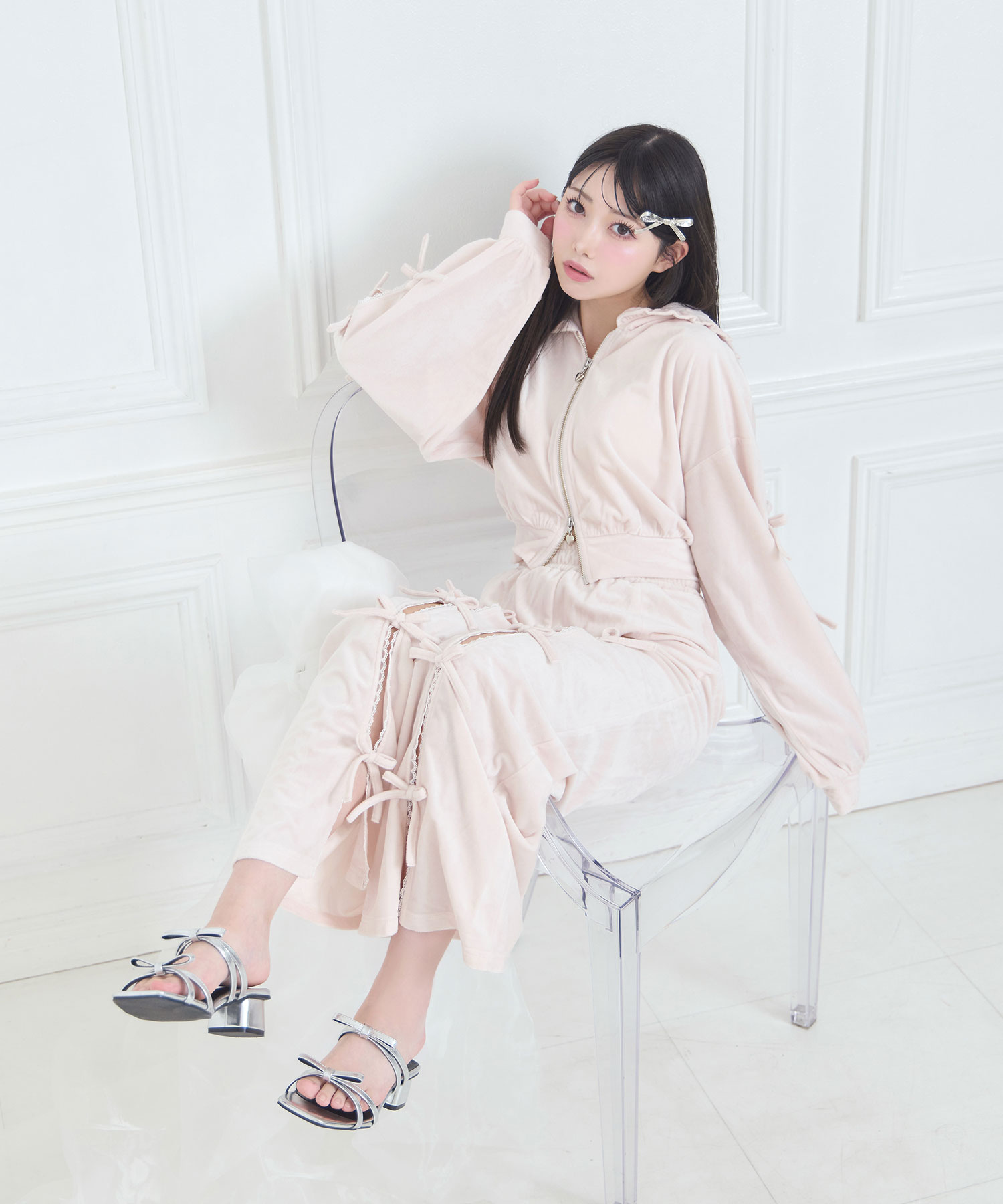 リボンスリットパーカー