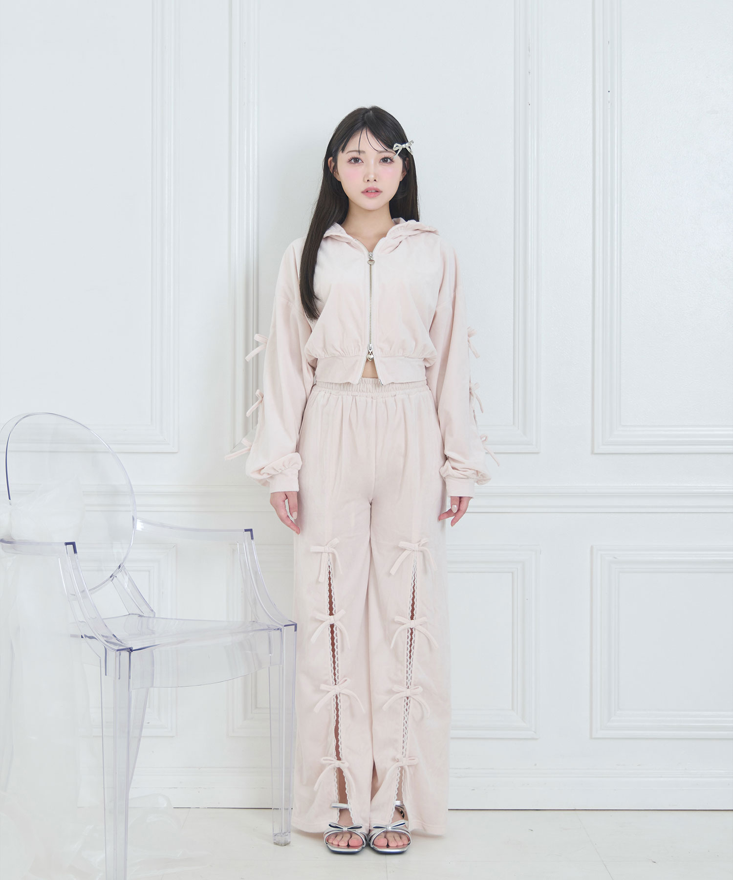 リボンスリットパーカー