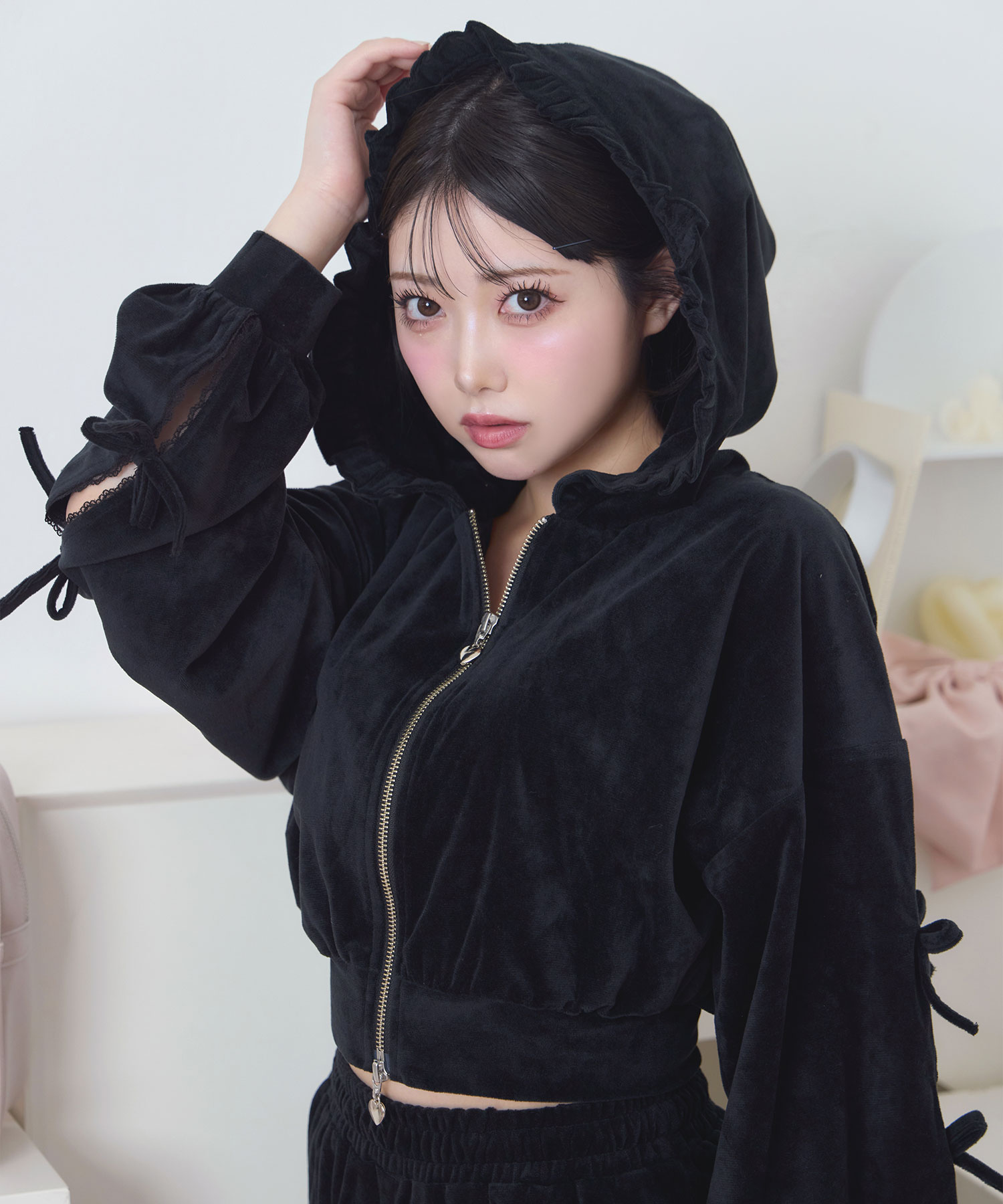 リボンスリットパーカー