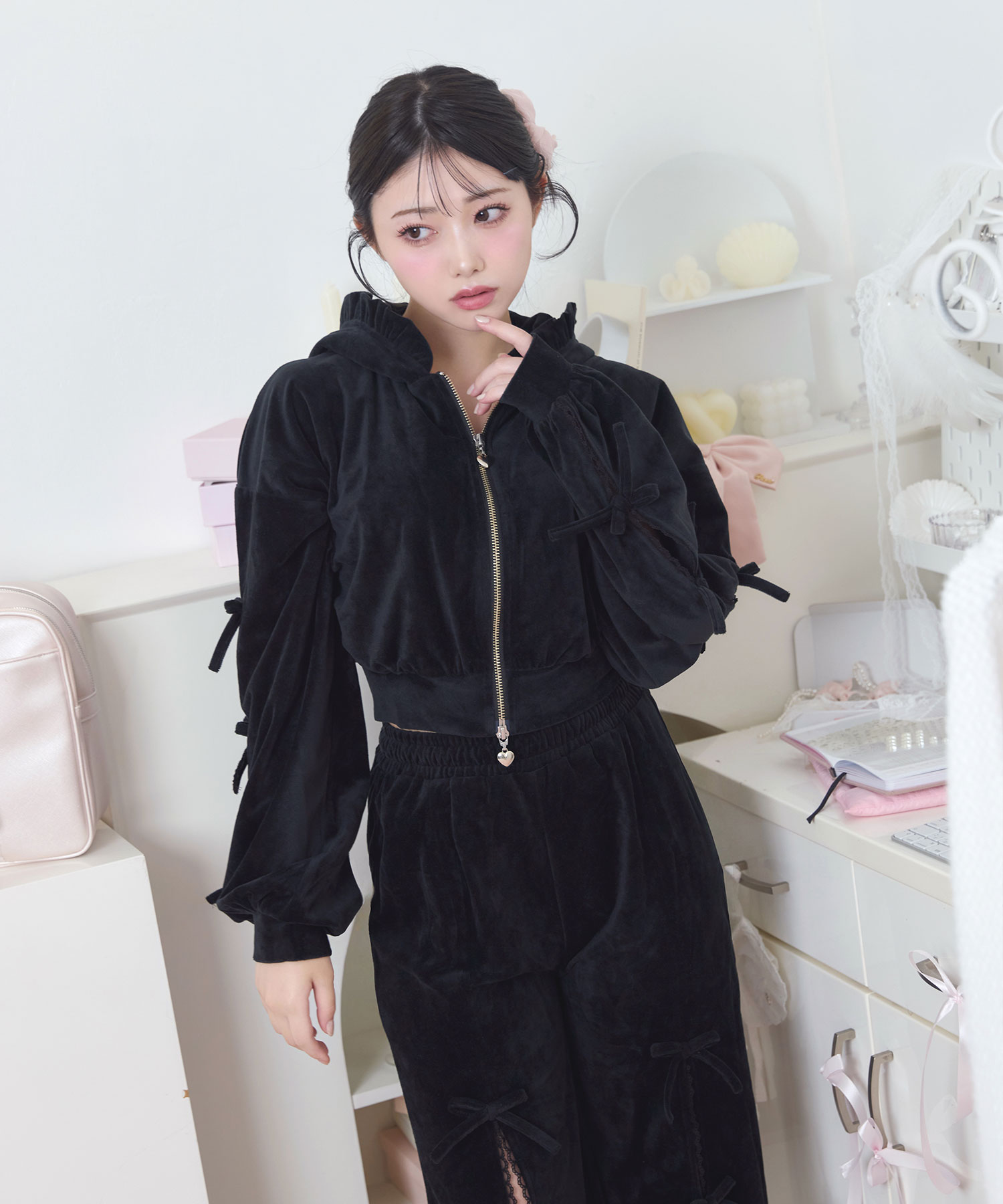 リボンスリットパーカー