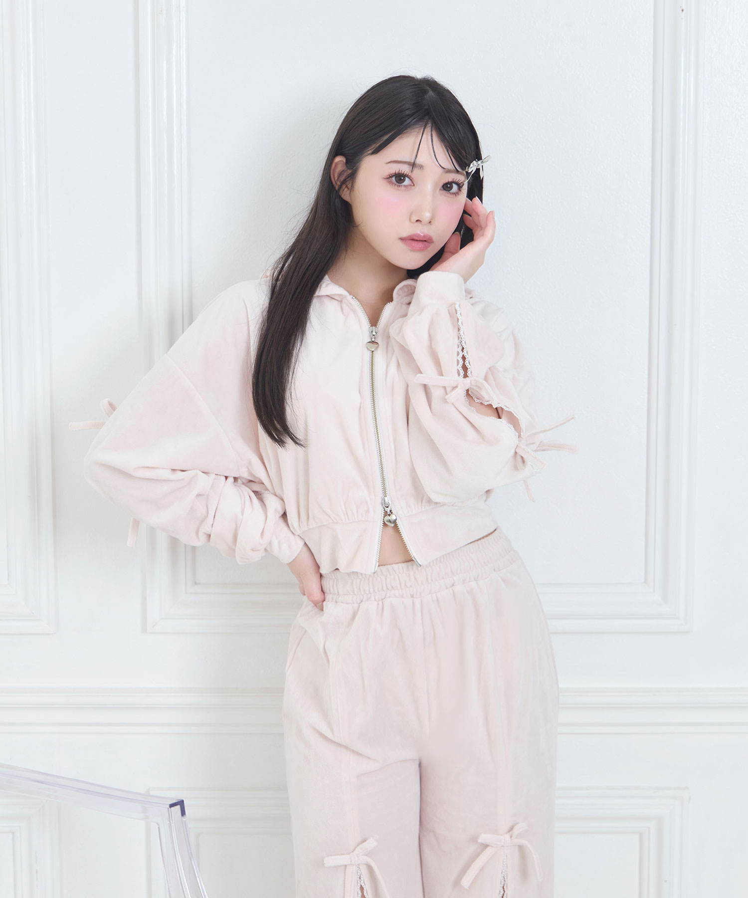 リボンスリットパーカー