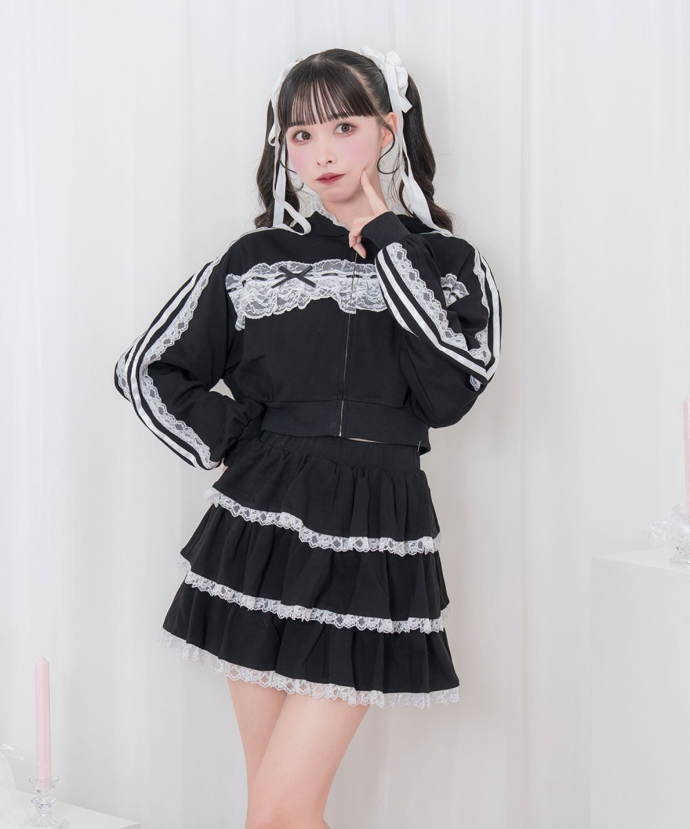 レースフリルパーカーセットアップ