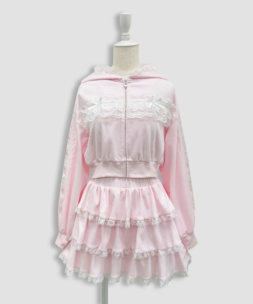 レースフリルパーカーセットアップ