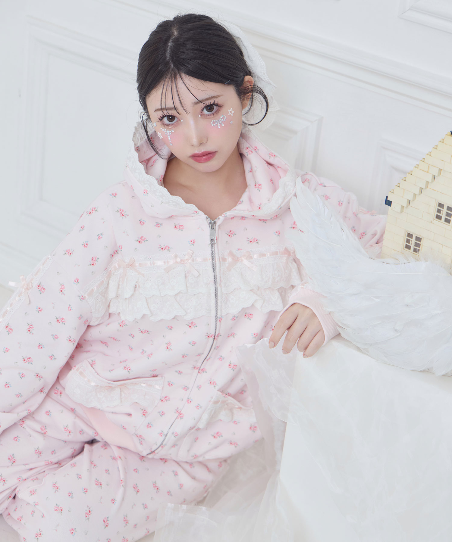 コットンフリルジップパーカー